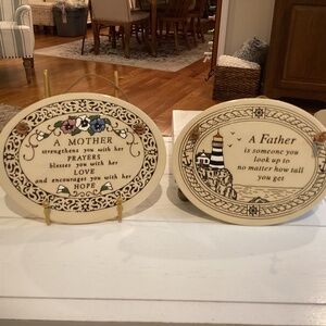 Set of (2) Trinity Pottery “Mother” & “Father” Wall Hangings